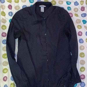 Navy blue collar shirt with white polka dots